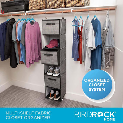 Internet's Best Hanging Closet Organizer with Drawers | 6 Shelf | 3 Drawers | Clothing Sweaters Shoes Accessories Storage | Grey