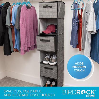 Internet's Best Hanging Closet Organizer with Drawers | 6 Shelf | 3 Drawers | Clothing Sweaters Shoes Accessories Storage | Grey