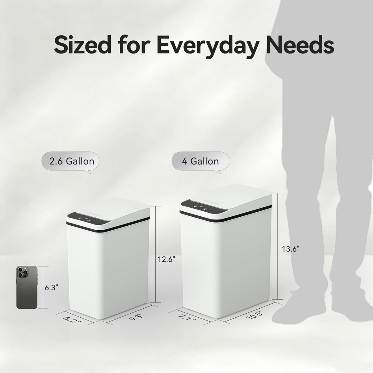 FRESHLIX Bathroom Garbage Can with Lid, 2.6 Gallon Diaper Trash Can, Automatic Trash Cans Touchless, Slim Waterproof Smart Commercial Trash Can for Bedroom, Bathroom, Office, Living Room, Toilet, RV