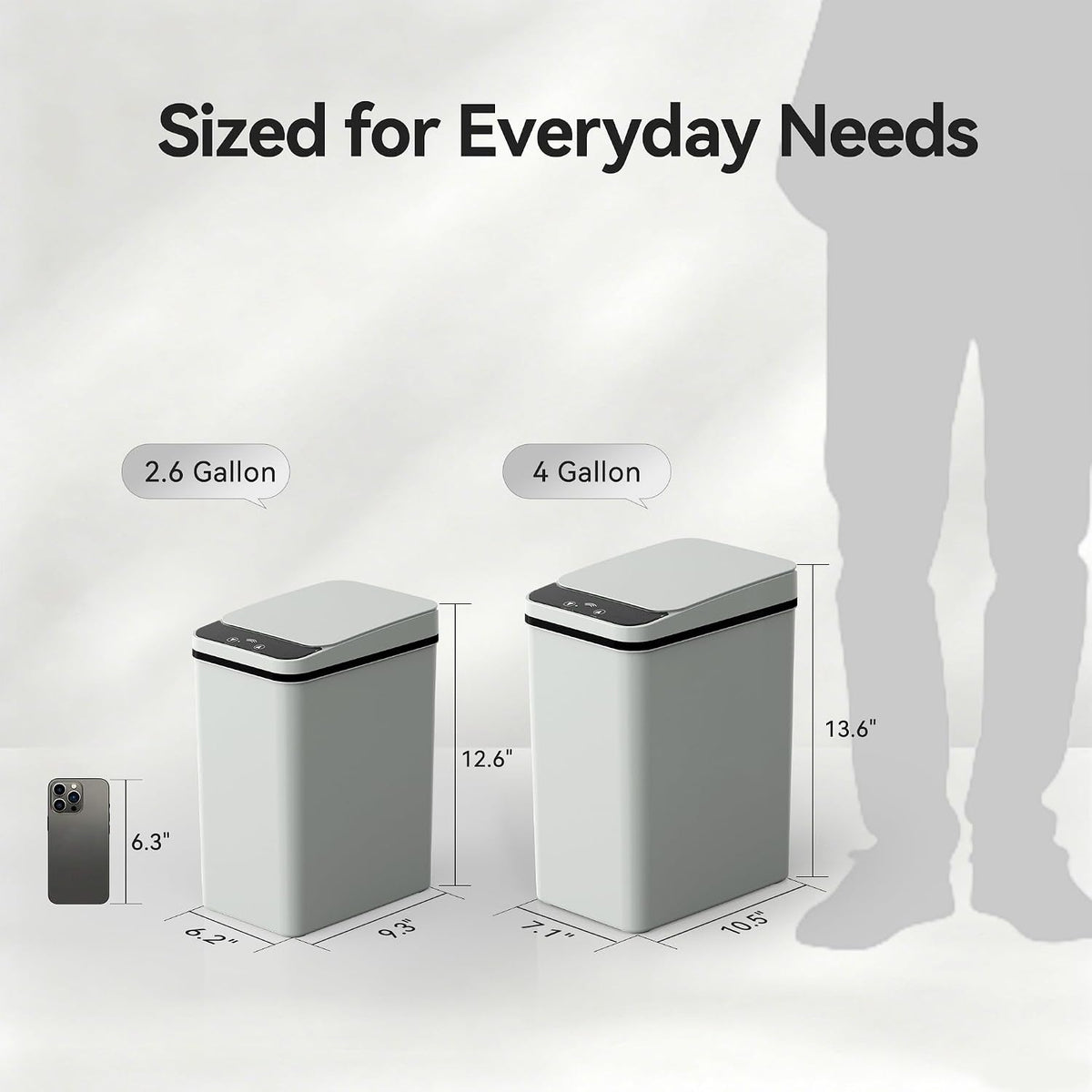 FRESHLIX Bathroom Garbage Can with Lid, 2.6 Gallon Diaper Trash Can, Automatic Trash Cans Touchless, Slim Waterproof Smart Commercial Trash Can for Bedroom, Bathroom, Office, Living Room, Toilet, RV