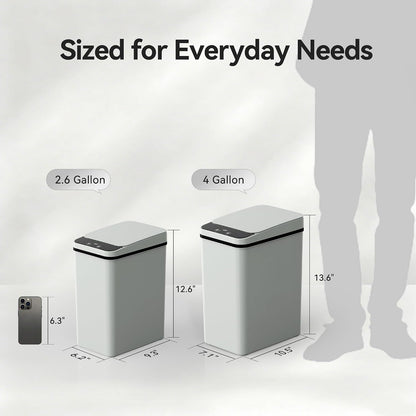 FRESHLIX Bathroom Garbage Can with Lid, 2.6 Gallon Diaper Trash Can, Automatic Trash Cans Touchless, Slim Waterproof Smart Commercial Trash Can for Bedroom, Bathroom, Office, Living Room, Toilet, RV