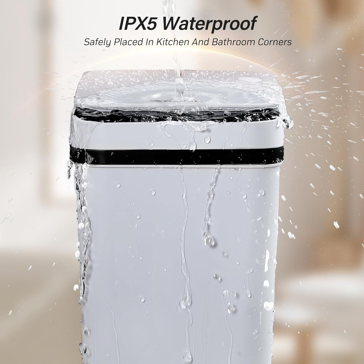 FRESHLIX Bathroom Garbage Can with Lid, 2.6 Gallon Diaper Trash Can, Automatic Trash Cans Touchless, Slim Waterproof Smart Commercial Trash Can for Bedroom, Bathroom, Office, Living Room, Toilet, RV