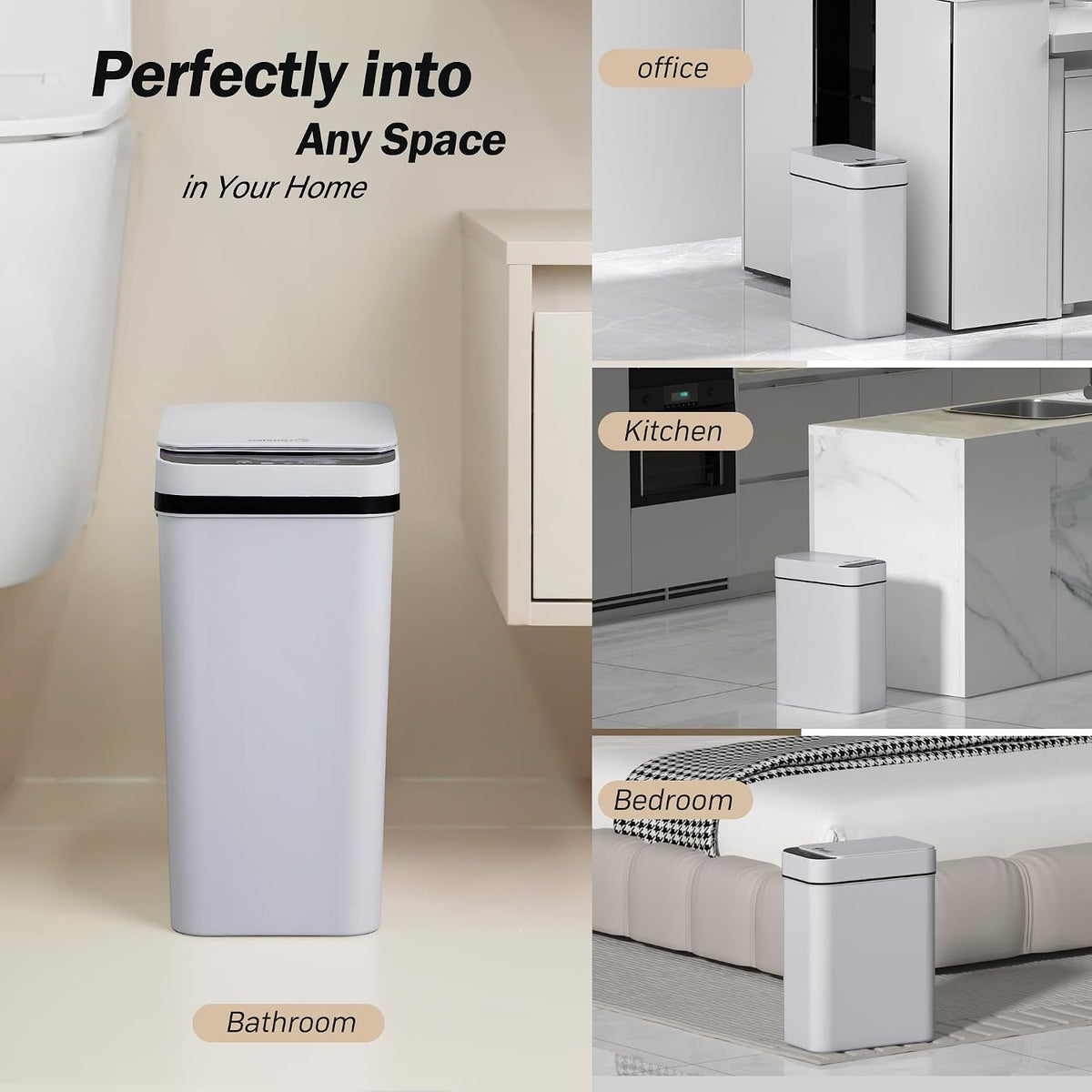 FRESHLIX Bathroom Garbage Can with Lid, 2.6 Gallon Diaper Trash Can, Automatic Trash Cans Touchless, Slim Waterproof Smart Commercial Trash Can for Bedroom, Bathroom, Office, Living Room, Toilet, RV