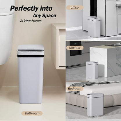 FRESHLIX Bathroom Garbage Can with Lid, 2.6 Gallon Diaper Trash Can, Automatic Trash Cans Touchless, Slim Waterproof Smart Commercial Trash Can for Bedroom, Bathroom, Office, Living Room, Toilet, RV