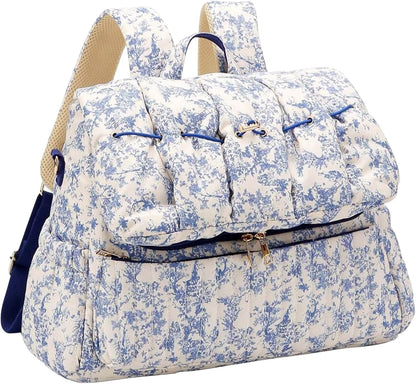 Quilted Diaper Bag Backpack, Vintage Floral Puffer Diaper Backpack Large Baby Travel Bag Mom Hospital Bag