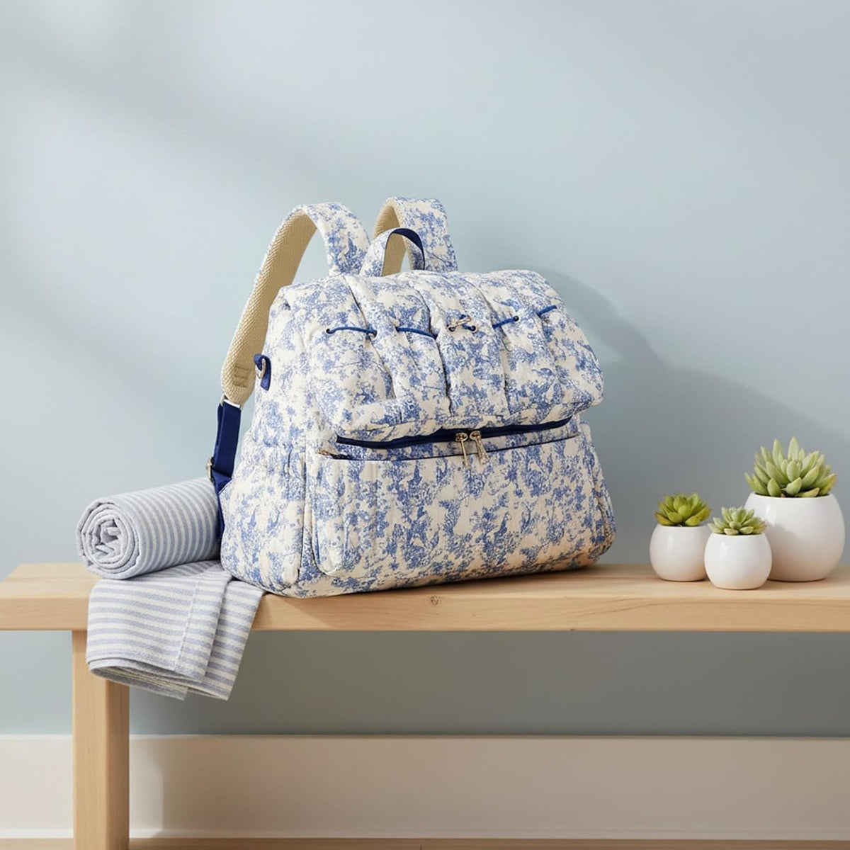 Quilted Diaper Bag Backpack, Vintage Floral Puffer Diaper Backpack Large Baby Travel Bag Mom Hospital Bag