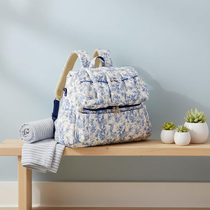 Quilted Diaper Bag Backpack, Vintage Floral Puffer Diaper Backpack Large Baby Travel Bag Mom Hospital Bag