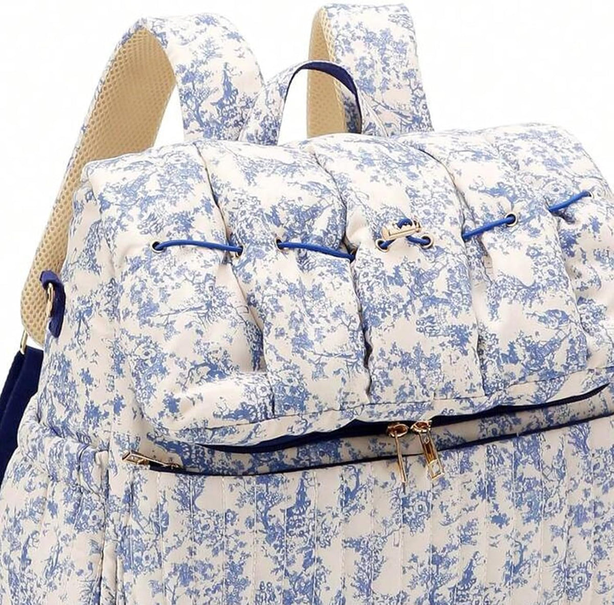 Quilted Diaper Bag Backpack, Vintage Floral Puffer Diaper Backpack Large Baby Travel Bag Mom Hospital Bag