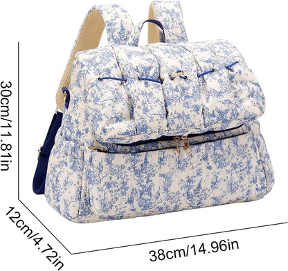 Quilted Diaper Bag Backpack, Vintage Floral Puffer Diaper Backpack Large Baby Travel Bag Mom Hospital Bag