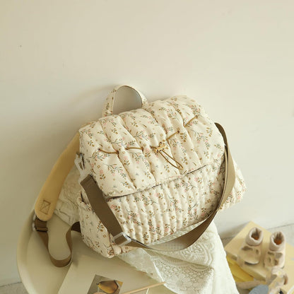 Quilted Diaper Bag Backpack, Vintage Floral Puffer Diaper Backpack Large Baby Travel Bag Mom Hospital Bag