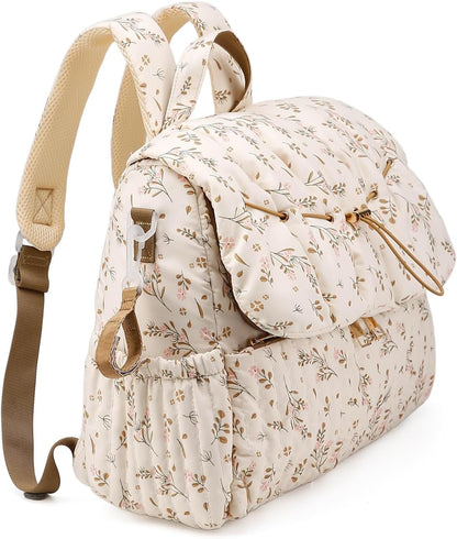 Quilted Diaper Bag Backpack, Vintage Floral Puffer Diaper Backpack Large Baby Travel Bag Mom Hospital Bag