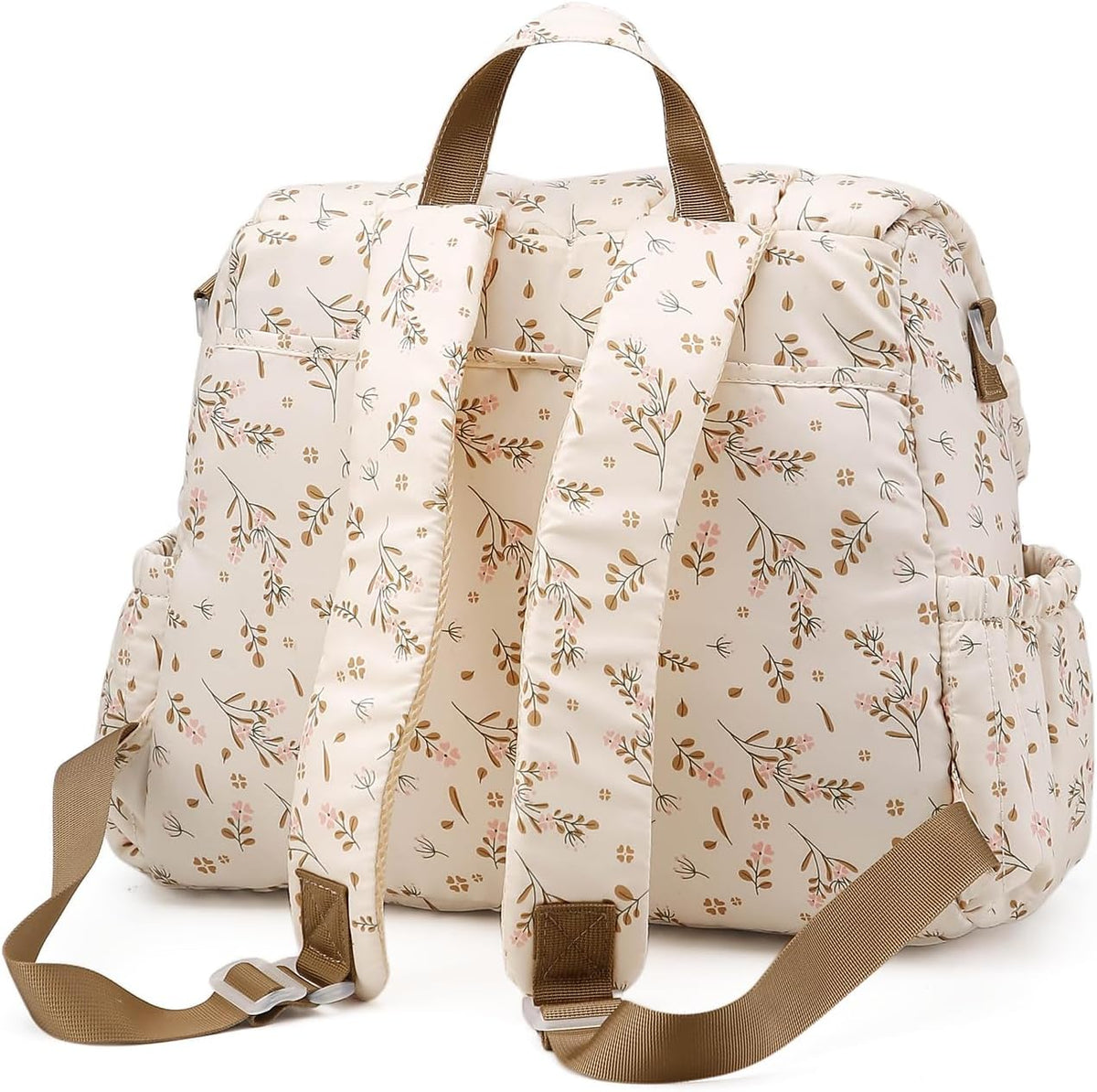 Quilted Diaper Bag Backpack, Vintage Floral Puffer Diaper Backpack Large Baby Travel Bag Mom Hospital Bag