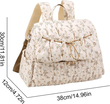 Quilted Diaper Bag Backpack, Vintage Floral Puffer Diaper Backpack Large Baby Travel Bag Mom Hospital Bag