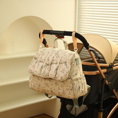 Quilted Diaper Bag Backpack, Vintage Floral Puffer Diaper Backpack Large Baby Travel Bag Mom Hospital Bag