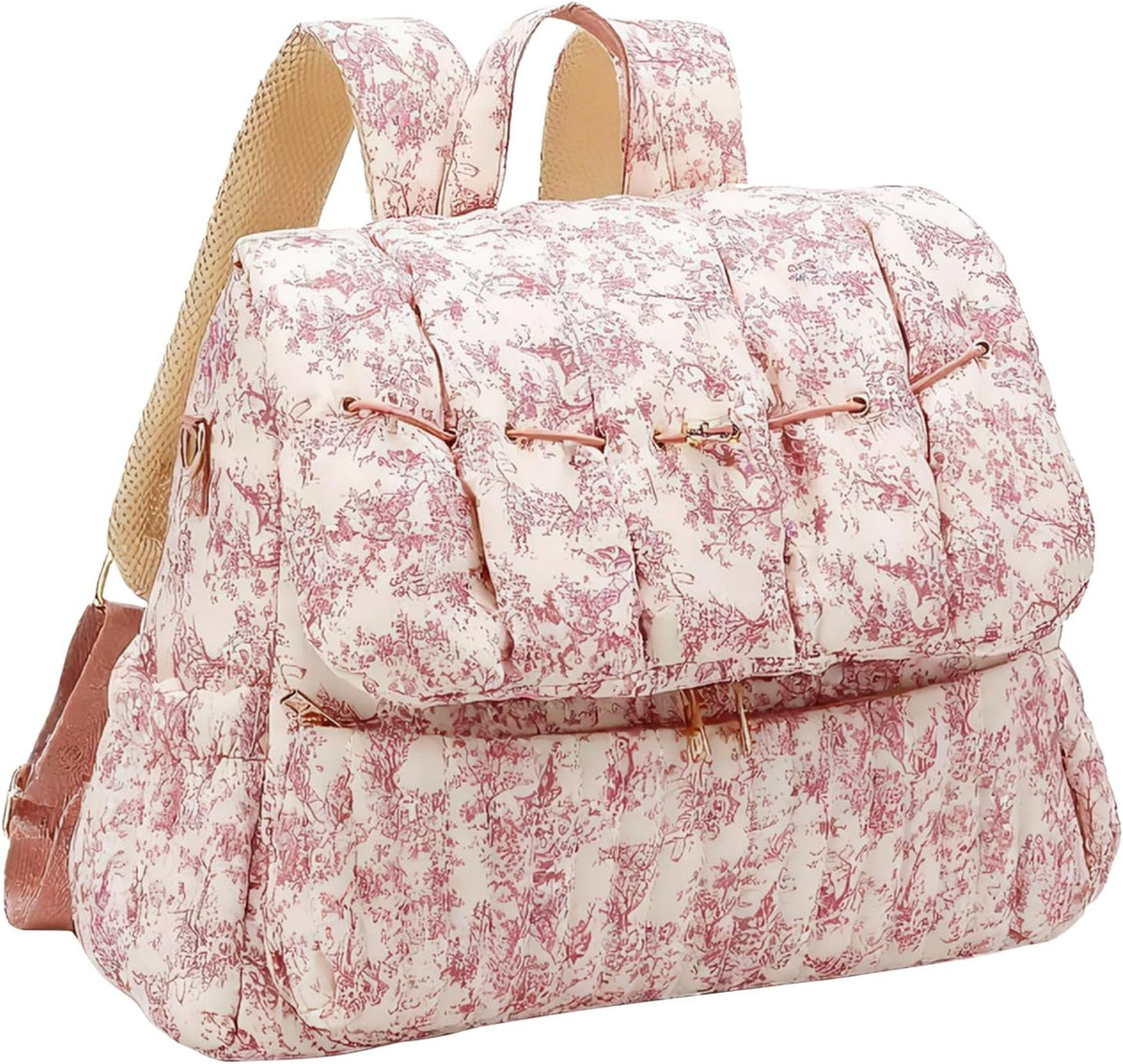 Quilted Diaper Bag Backpack, Vintage Floral Puffer Diaper Backpack Large Baby Travel Bag Mom Hospital Bag