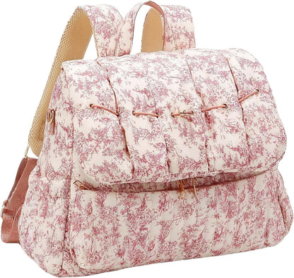 Quilted Diaper Bag Backpack, Vintage Floral Puffer Diaper Backpack Large Baby Travel Bag Mom Hospital Bag