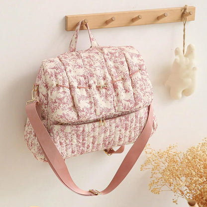 Quilted Diaper Bag Backpack, Vintage Floral Puffer Diaper Backpack Large Baby Travel Bag Mom Hospital Bag