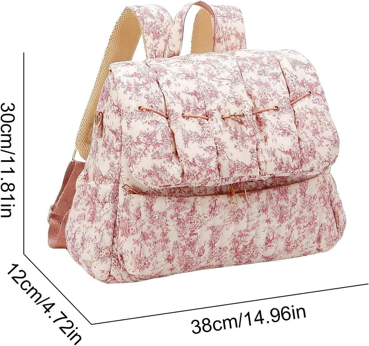 Quilted Diaper Bag Backpack, Vintage Floral Puffer Diaper Backpack Large Baby Travel Bag Mom Hospital Bag