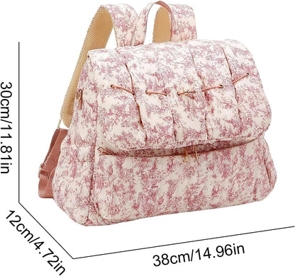 Quilted Diaper Bag Backpack, Vintage Floral Puffer Diaper Backpack Large Baby Travel Bag Mom Hospital Bag