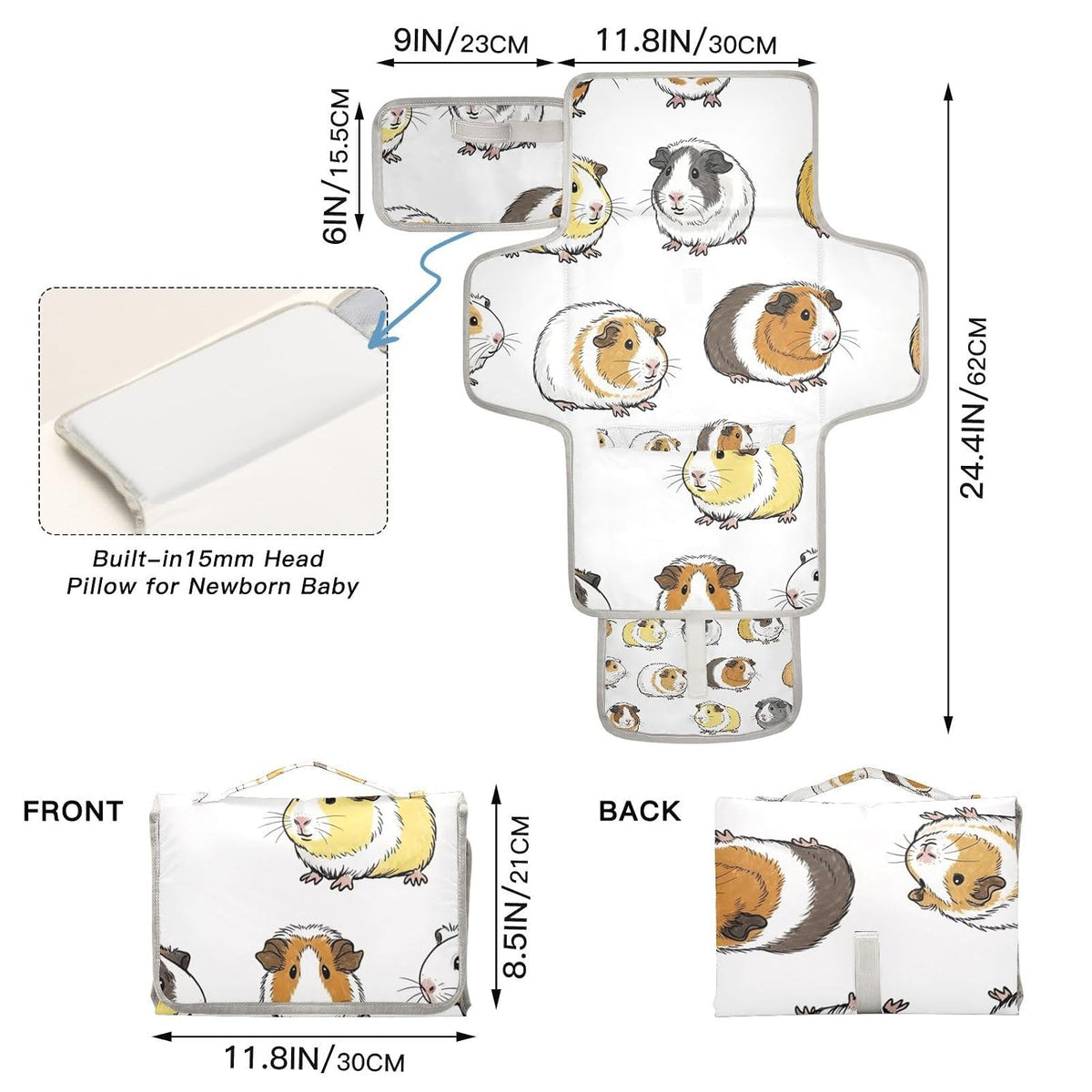 Guinea Pigs Design Portable Diaper Changing Pad for Family