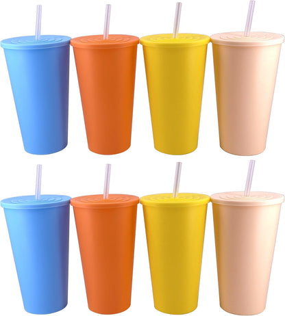 32oz Cups with Lids and Straws Set 8, BPA-Free Iced Coffee Patriotic | Food Grade Polypropylene (PP), Leak Proof Lids, Break-resistant, Lightweight, Reusable Dishwasher safe, Friendly Kids Elderly