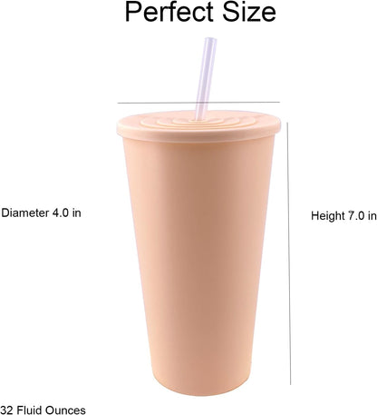 32oz Cups with Lids and Straws Set 8, BPA-Free Iced Coffee Patriotic | Food Grade Polypropylene (PP), Leak Proof Lids, Break-resistant, Lightweight, Reusable Dishwasher safe, Friendly Kids Elderly