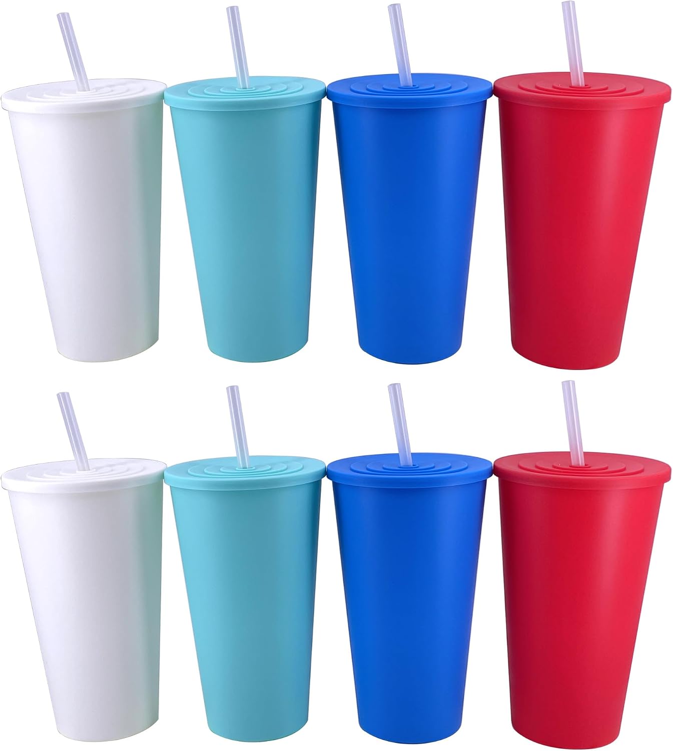 32oz Cups with Lids and Straws Set 8, BPA-Free Iced Coffee Patriotic | Food Grade Polypropylene (PP), Leak Proof Lids, Break-resistant, Lightweight, Reusable Dishwasher safe, Friendly Kids Elderly