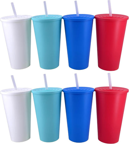 32oz Cups with Lids and Straws Set 8, BPA-Free Iced Coffee Patriotic | Food Grade Polypropylene (PP), Leak Proof Lids, Break-resistant, Lightweight, Reusable Dishwasher safe, Friendly Kids Elderly