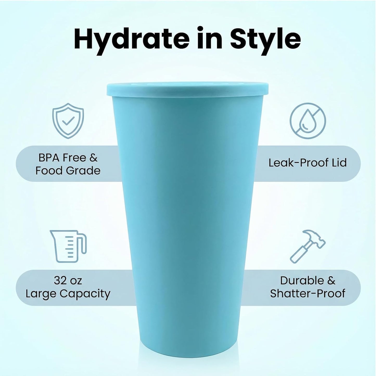 32oz Cups with Lids and Straws Set 8, BPA-Free Iced Coffee Patriotic | Food Grade Polypropylene (PP), Leak Proof Lids, Break-resistant, Lightweight, Reusable Dishwasher safe, Friendly Kids Elderly
