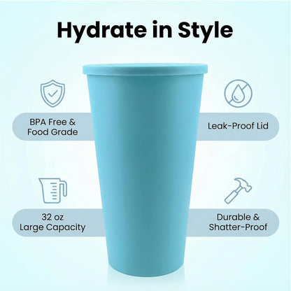 32oz Cups with Lids and Straws Set 8, BPA-Free Iced Coffee Patriotic | Food Grade Polypropylene (PP), Leak Proof Lids, Break-resistant, Lightweight, Reusable Dishwasher safe, Friendly Kids Elderly