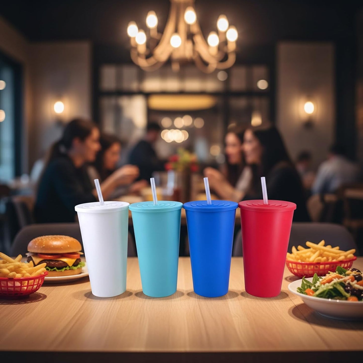 32oz Cups with Lids and Straws Set 8, BPA-Free Iced Coffee Patriotic | Food Grade Polypropylene (PP), Leak Proof Lids, Break-resistant, Lightweight, Reusable Dishwasher safe, Friendly Kids Elderly
