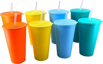 32oz Cups with Lids and Straws Set 8, BPA-Free Iced Coffee Patriotic | Food Grade Polypropylene (PP), Leak Proof Lids, Break-resistant, Lightweight, Reusable Dishwasher safe, Friendly Kids Elderly