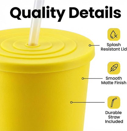 32oz Cups with Lids and Straws Set 8, BPA-Free Iced Coffee Patriotic | Food Grade Polypropylene (PP), Leak Proof Lids, Break-resistant, Lightweight, Reusable Dishwasher safe, Friendly Kids Elderly