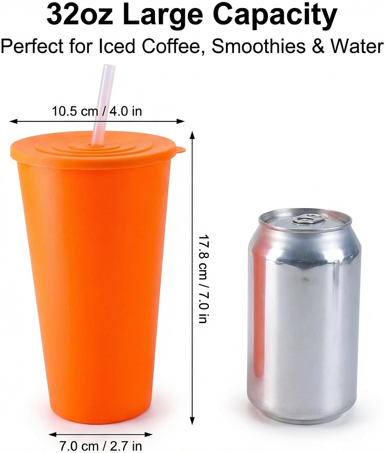 32oz Cups with Lids and Straws Set 8, BPA-Free Iced Coffee Patriotic | Food Grade Polypropylene (PP), Leak Proof Lids, Break-resistant, Lightweight, Reusable Dishwasher safe, Friendly Kids Elderly