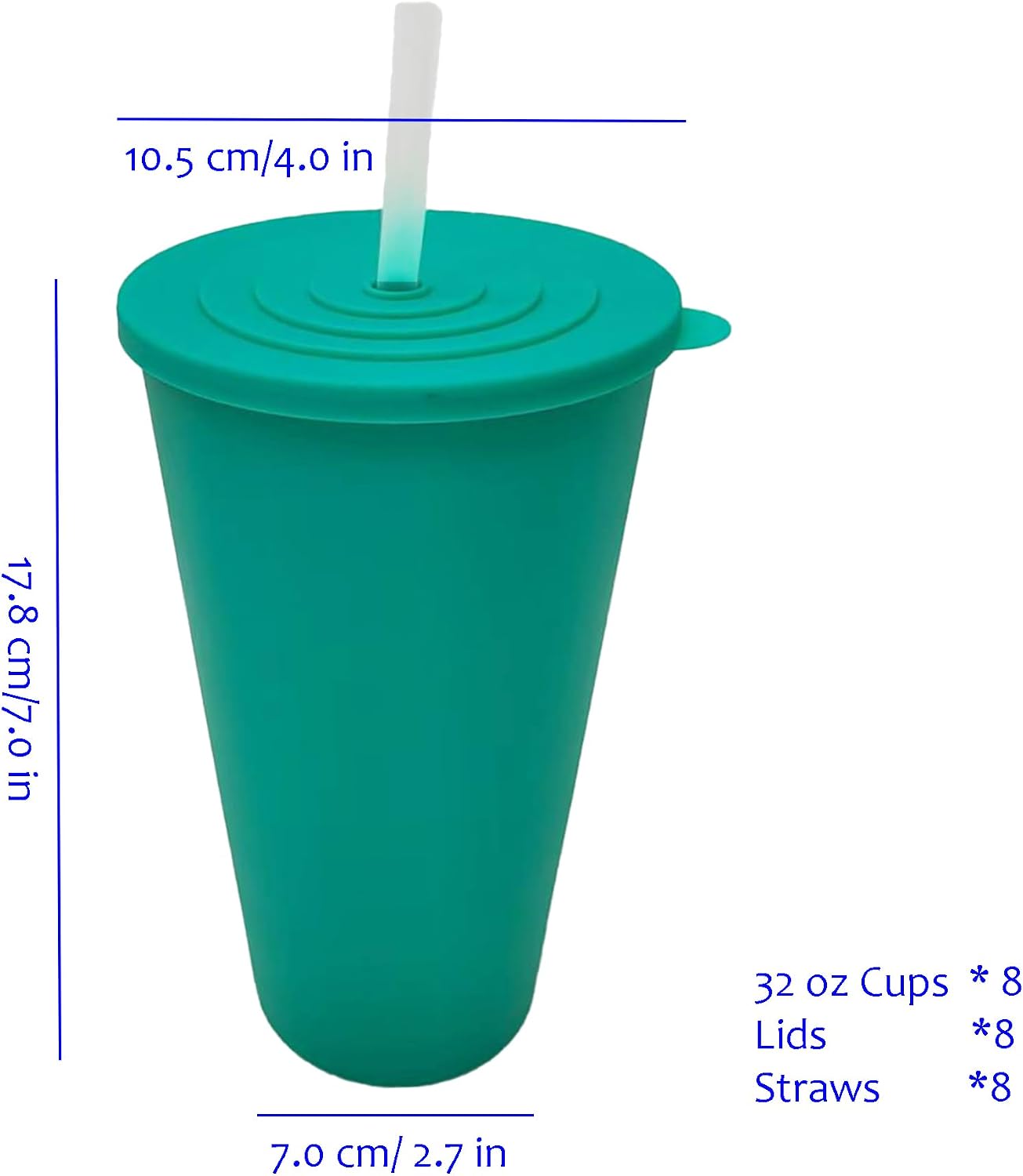 32oz Cups with Lids and Straws Set 8, BPA-Free Iced Coffee Patriotic | Food Grade Polypropylene (PP), Leak Proof Lids, Break-resistant, Lightweight, Reusable Dishwasher safe, Friendly Kids Elderly
