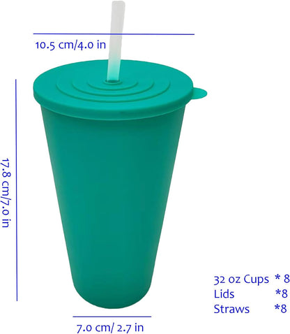 32oz Cups with Lids and Straws Set 8, BPA-Free Iced Coffee Patriotic | Food Grade Polypropylene (PP), Leak Proof Lids, Break-resistant, Lightweight, Reusable Dishwasher safe, Friendly Kids Elderly