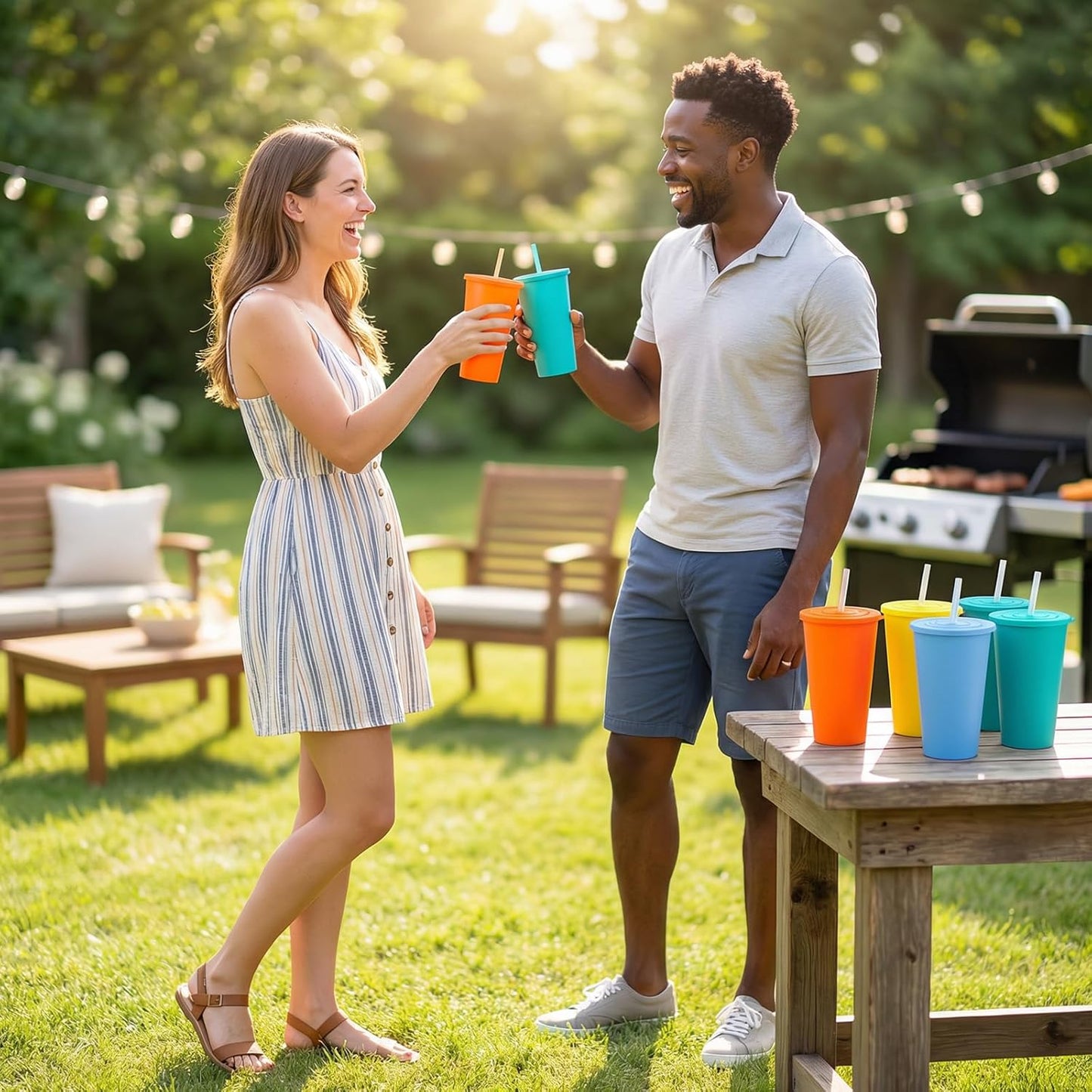 32oz Cups with Lids and Straws Set 8, BPA-Free Iced Coffee Patriotic | Food Grade Polypropylene (PP), Leak Proof Lids, Break-resistant, Lightweight, Reusable Dishwasher safe, Friendly Kids Elderly