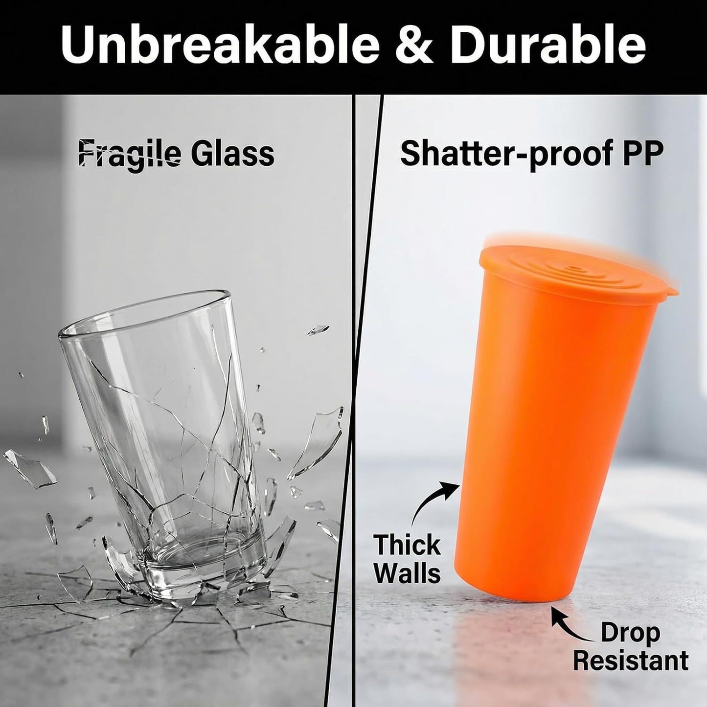 32oz Cups with Lids and Straws Set 8, BPA-Free Iced Coffee Patriotic | Food Grade Polypropylene (PP), Leak Proof Lids, Break-resistant, Lightweight, Reusable Dishwasher safe, Friendly Kids Elderly