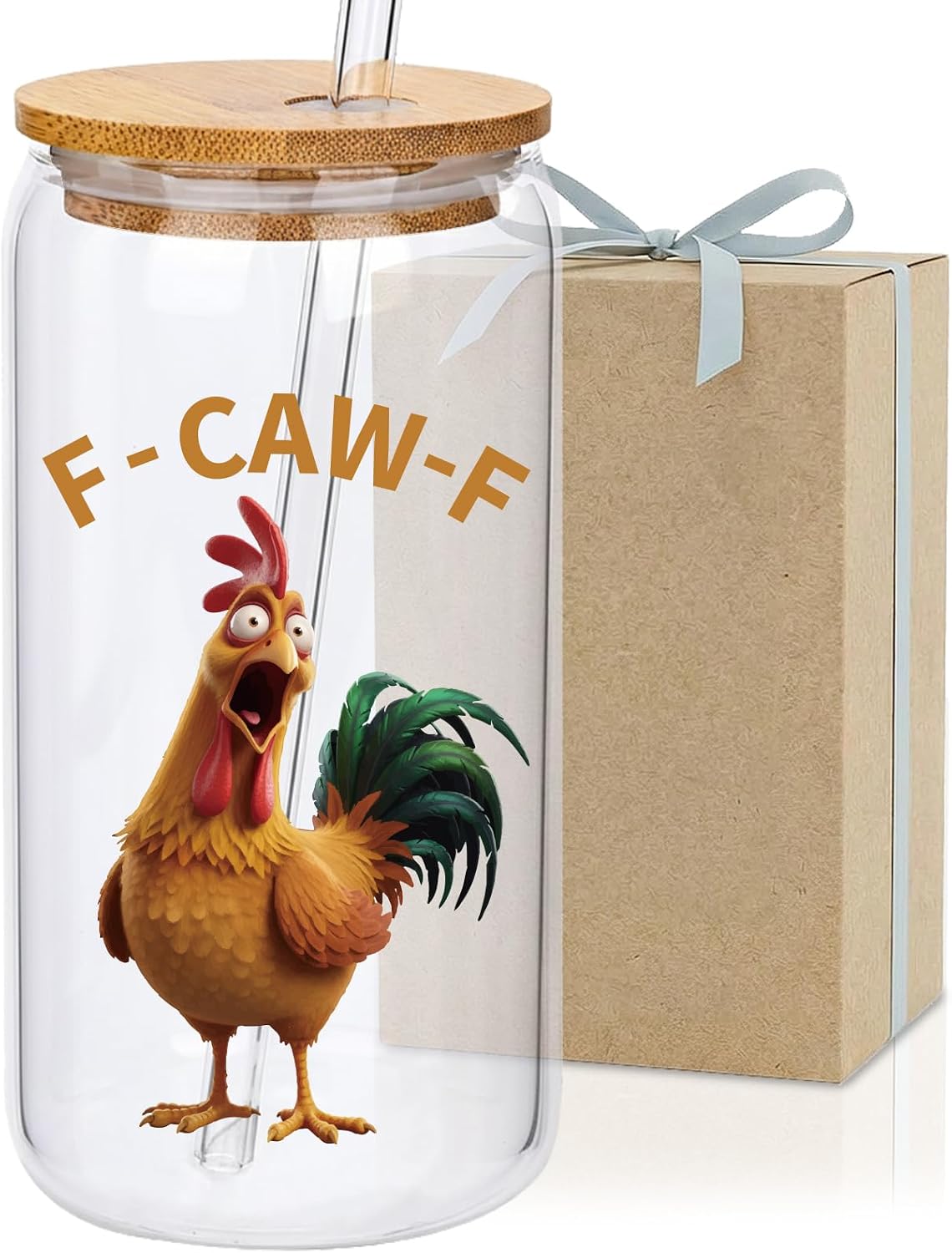 Funny Chicken Glass Cup with Lid and Straw, I’m Calm on the Surface but I’ve Pecked You 3 Times in My Head – Quirky Gag Gift for Women, Chicken Lovers, Coworker, Best Friend