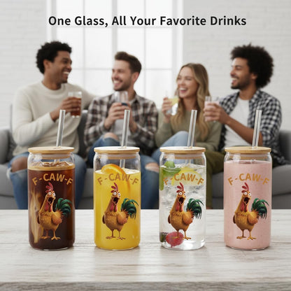 Funny Chicken Glass Cup with Lid and Straw, I’m Calm on the Surface but I’ve Pecked You 3 Times in My Head – Quirky Gag Gift for Women, Chicken Lovers, Coworker, Best Friend