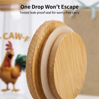 Funny Chicken Glass Cup with Lid and Straw, I’m Calm on the Surface but I’ve Pecked You 3 Times in My Head – Quirky Gag Gift for Women, Chicken Lovers, Coworker, Best Friend