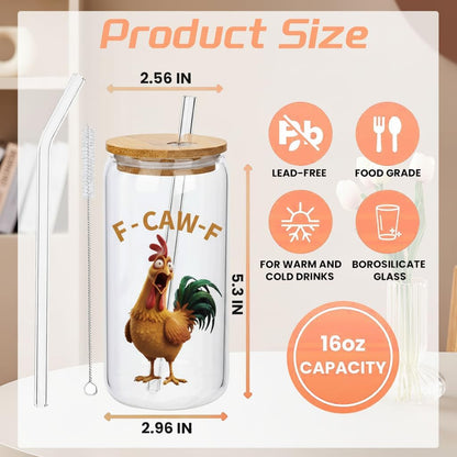 Funny Chicken Glass Cup with Lid and Straw, I’m Calm on the Surface but I’ve Pecked You 3 Times in My Head – Quirky Gag Gift for Women, Chicken Lovers, Coworker, Best Friend