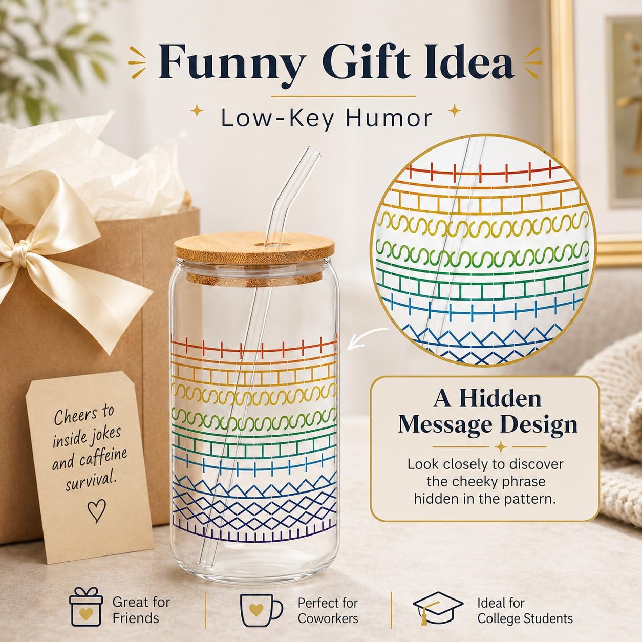 Funny Chicken Glass Cup with Lid and Straw, I’m Calm on the Surface but I’ve Pecked You 3 Times in My Head – Quirky Gag Gift for Women, Chicken Lovers, Coworker, Best Friend