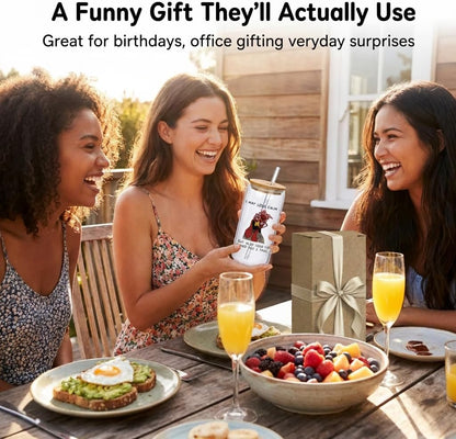 Funny Chicken Glass Cup with Lid and Straw, I’m Calm on the Surface but I’ve Pecked You 3 Times in My Head – Quirky Gag Gift for Women, Chicken Lovers, Coworker, Best Friend