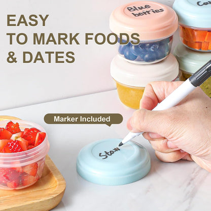 4 oz Small Containers with Lids, Reusable Plastic Jars for Snack and Puree, Salad Dressing Container to Go, Deli Containers, Freezer Baby Food Containers, Dishwasher Safe, BPA Free