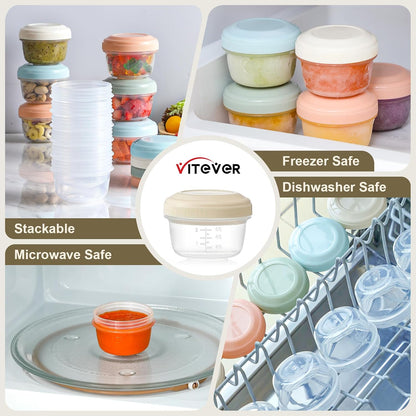 4 oz Small Containers with Lids, Reusable Plastic Jars for Snack and Puree, Salad Dressing Container to Go, Deli Containers, Freezer Baby Food Containers, Dishwasher Safe, BPA Free