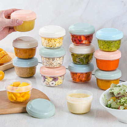 4 oz Small Containers with Lids, Reusable Plastic Jars for Snack and Puree, Salad Dressing Container to Go, Deli Containers, Freezer Baby Food Containers, Dishwasher Safe, BPA Free