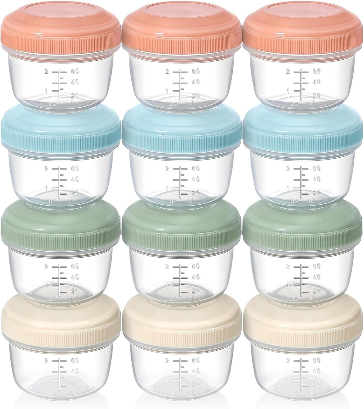 4 oz Small Containers with Lids, Reusable Plastic Jars for Snack and Puree, Salad Dressing Container to Go, Deli Containers, Freezer Baby Food Containers, Dishwasher Safe, BPA Free