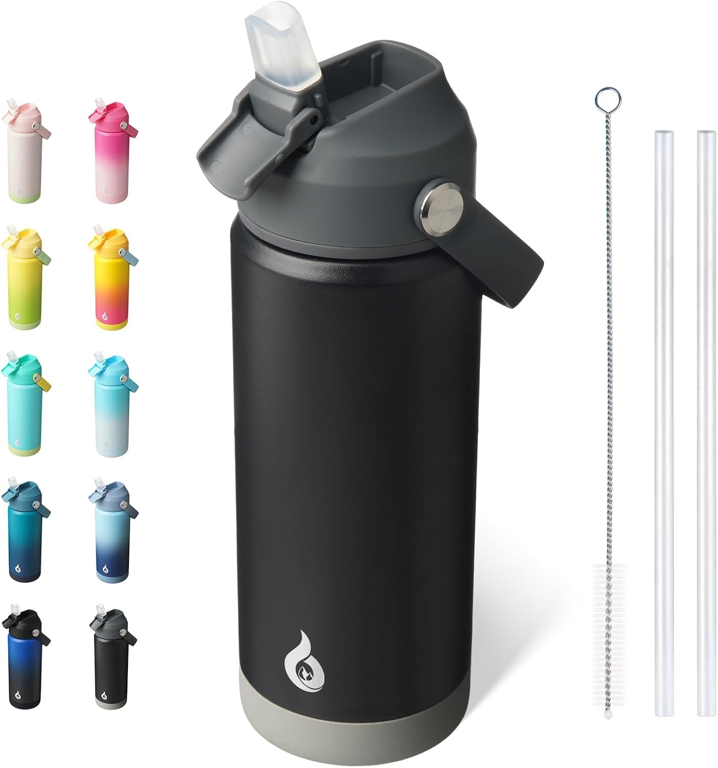 12oz Insulated Water Bottle, Stainless Steel Bottle with Straw Lid | Soft Silicone Nozzle, Keep Cold & Hot, Leak-Proof BPA-Free Metal Bottle with Flex Handle for Travel, Gym & Everyday Hydration