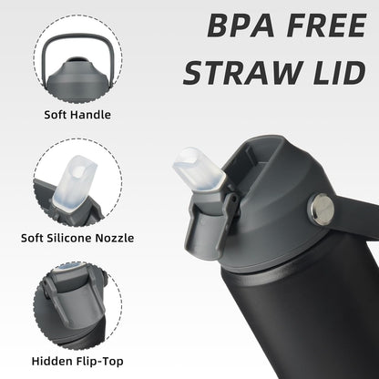 12oz Insulated Water Bottle, Stainless Steel Bottle with Straw Lid | Soft Silicone Nozzle, Keep Cold & Hot, Leak-Proof BPA-Free Metal Bottle with Flex Handle for Travel, Gym & Everyday Hydration